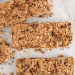 Top part of a homemade granola bar made with chocolate chips and sourdough discard.