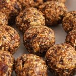 Healthy bliss balls made with oats, chia seeds and dried apricot.